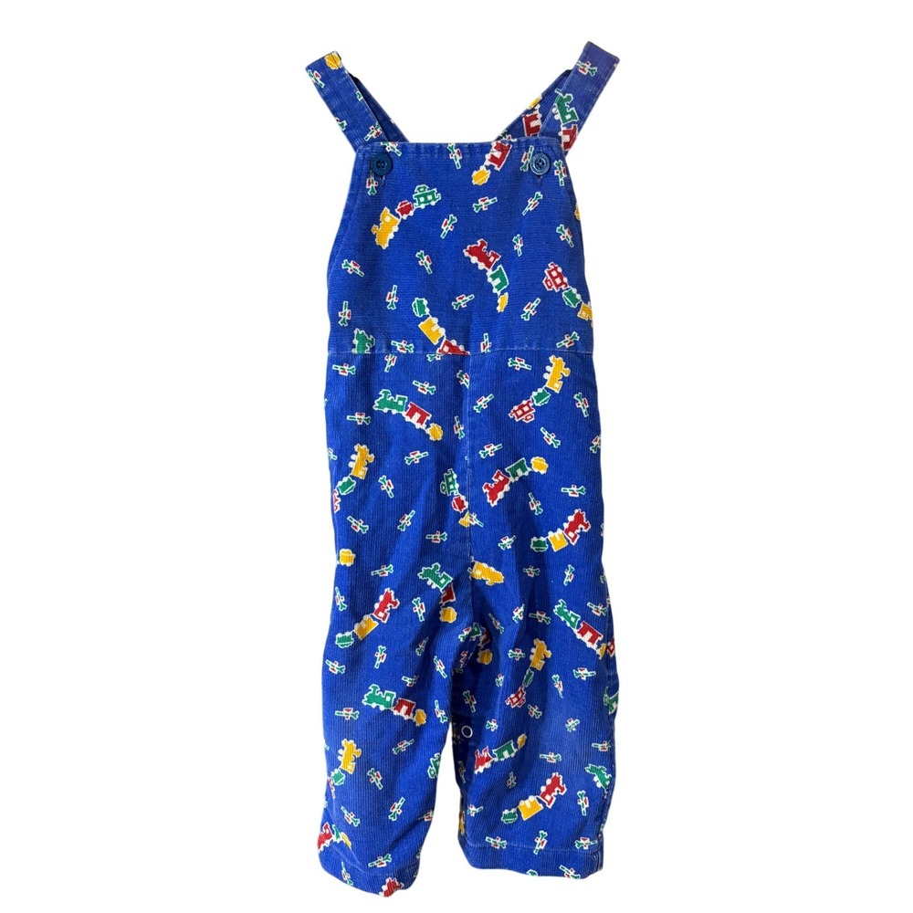 Health-tex Blue Corduroy Overalls Vintage Train Print Snap Crotch‎ 18 Months